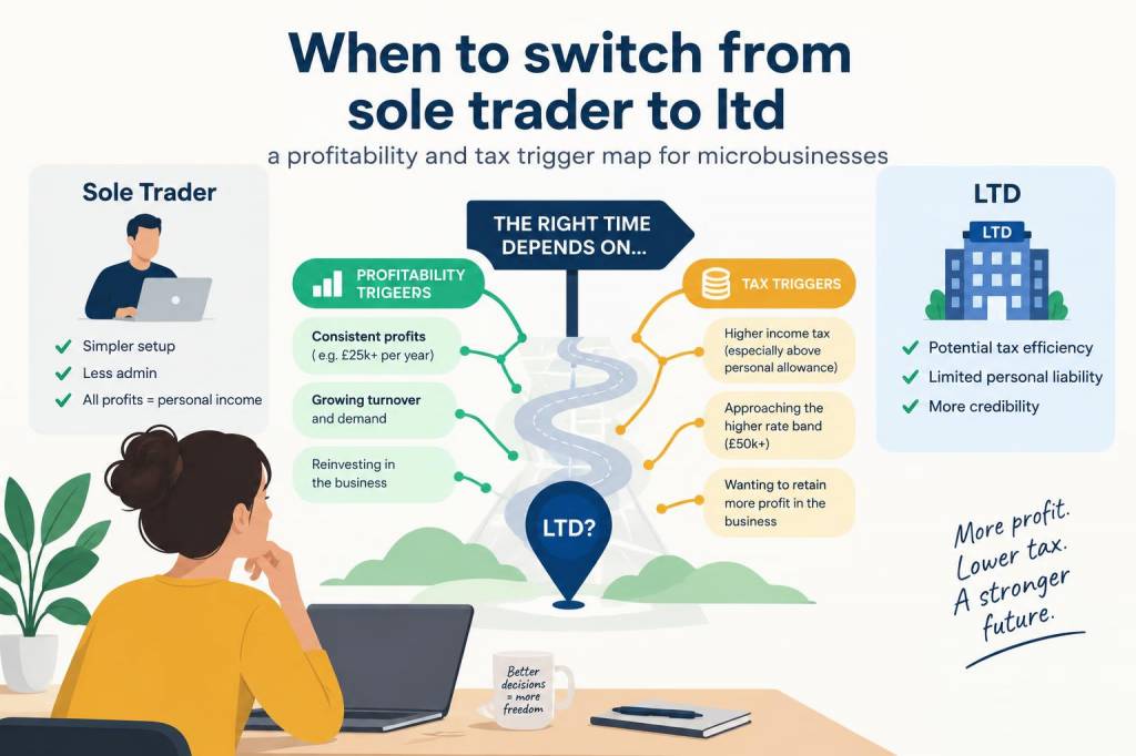 When to switch from sole trader to ltd: a profitability and tax trigger map for microbusinesses