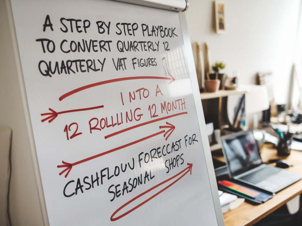 A step-by-step playbook to convert quarterly VAT figures into a rolling 12-month cashflow forecast for seasonal shops